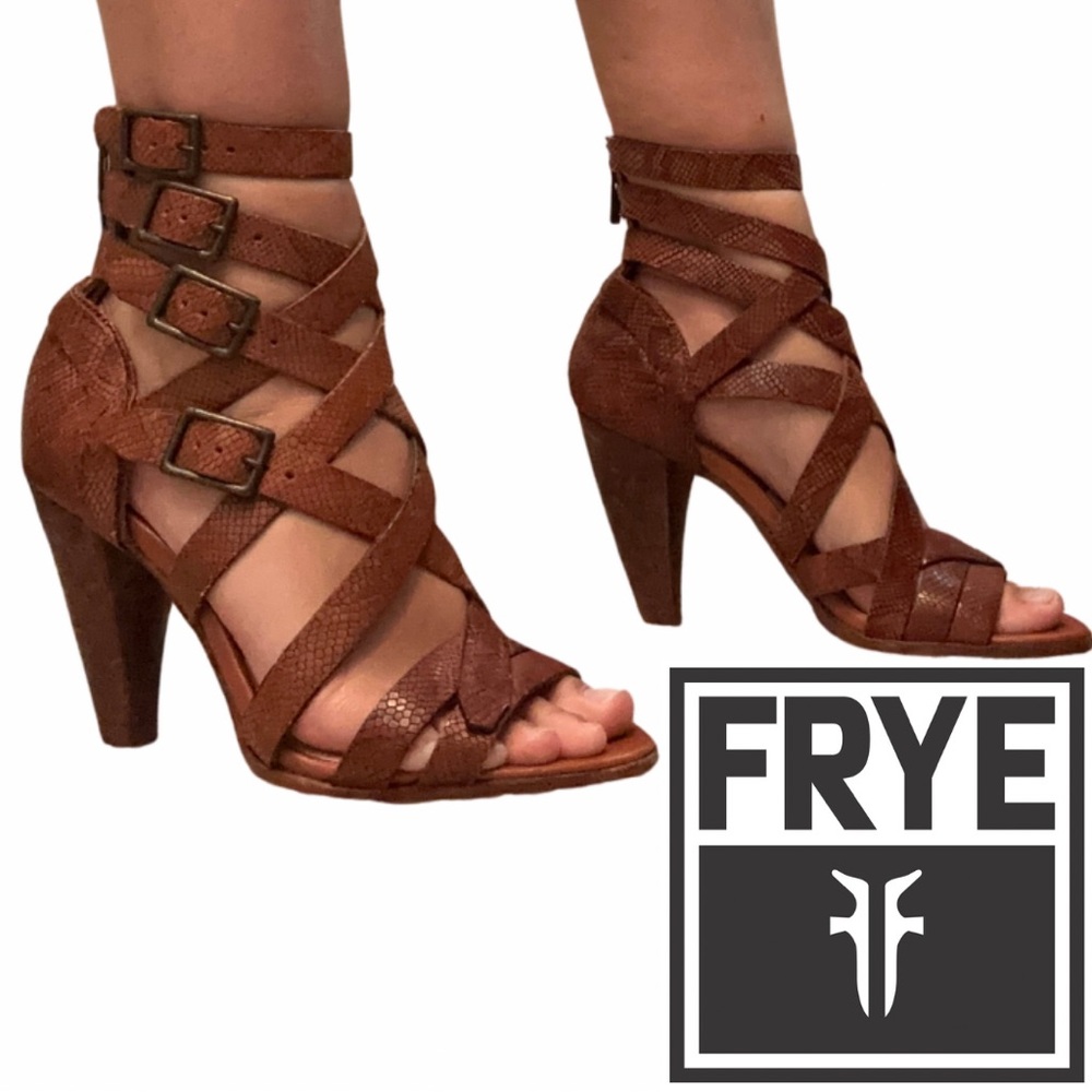 FRYE Gladiator Sandal Leather Heels Cage Strappy Heels